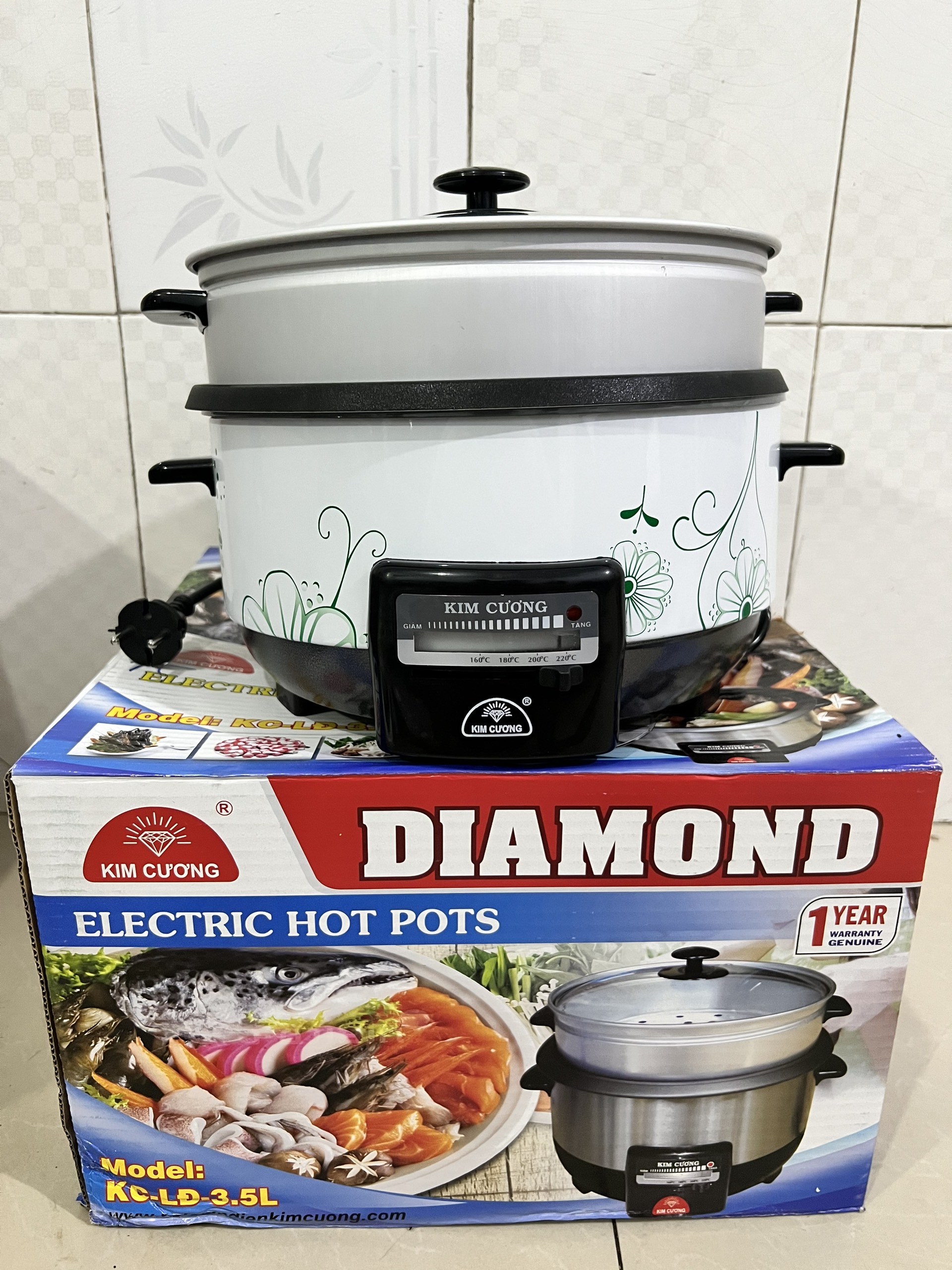 Nồi lẩu điện đa năng kim cương kc-3.5l - 3.5 lít - 1300w - có xửng hấp