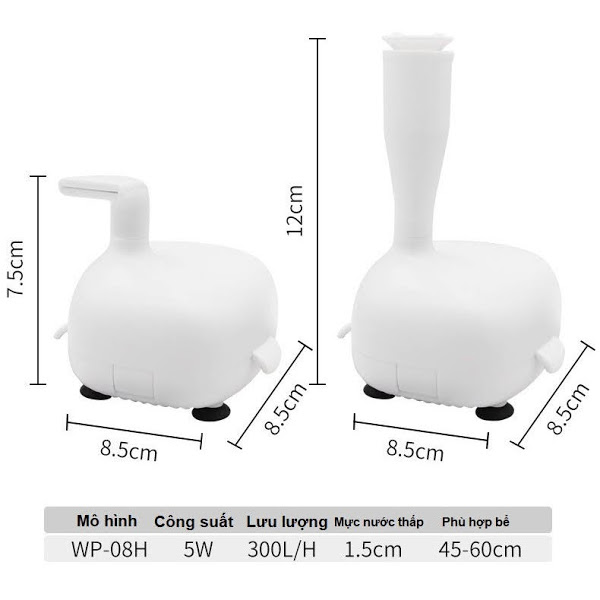 Bộ lọc bể rùa sobo mực nước thấp WP-08H