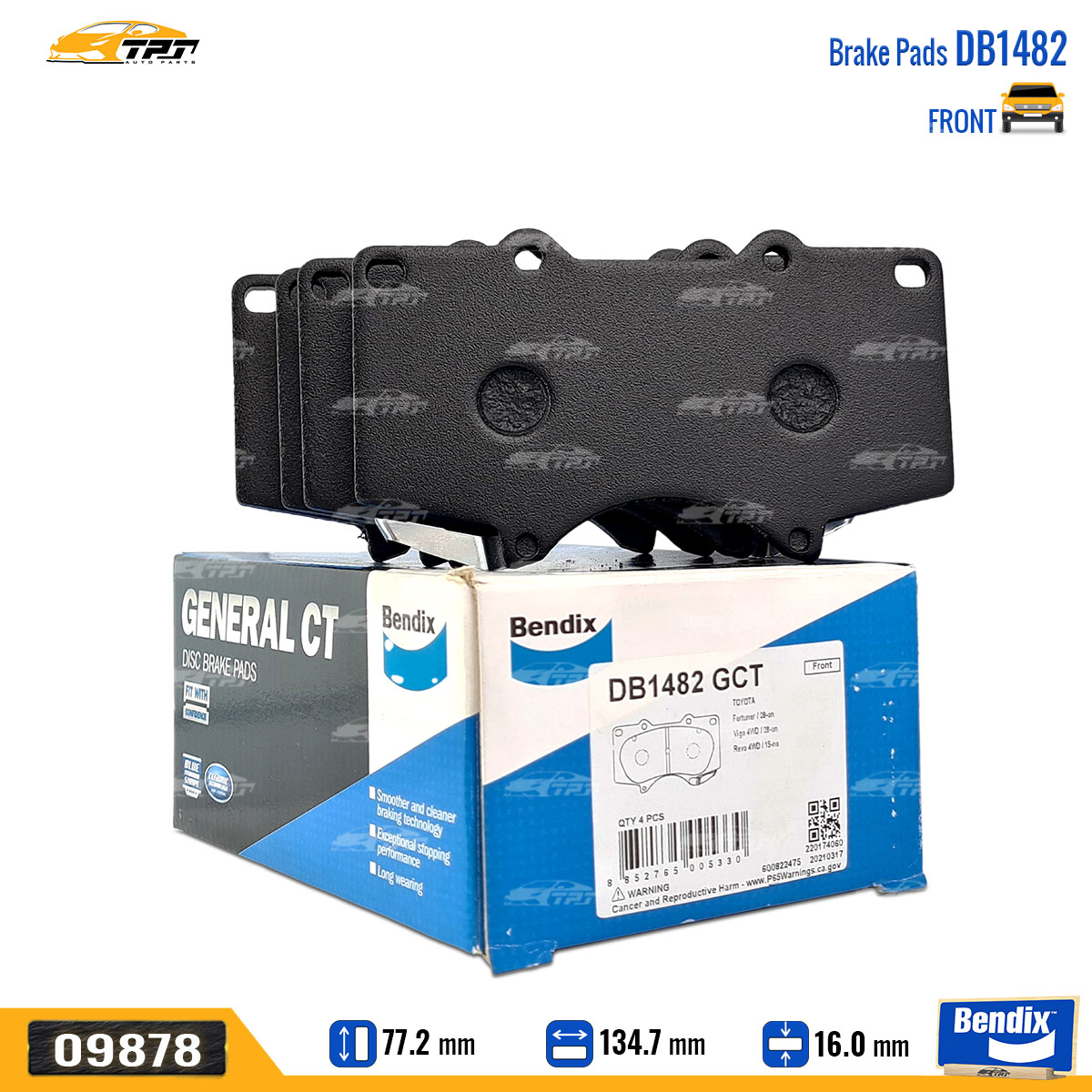 Bố thắng / má phanh trước toyota fortuner 05-11 hilux 01-11 bendix - usa