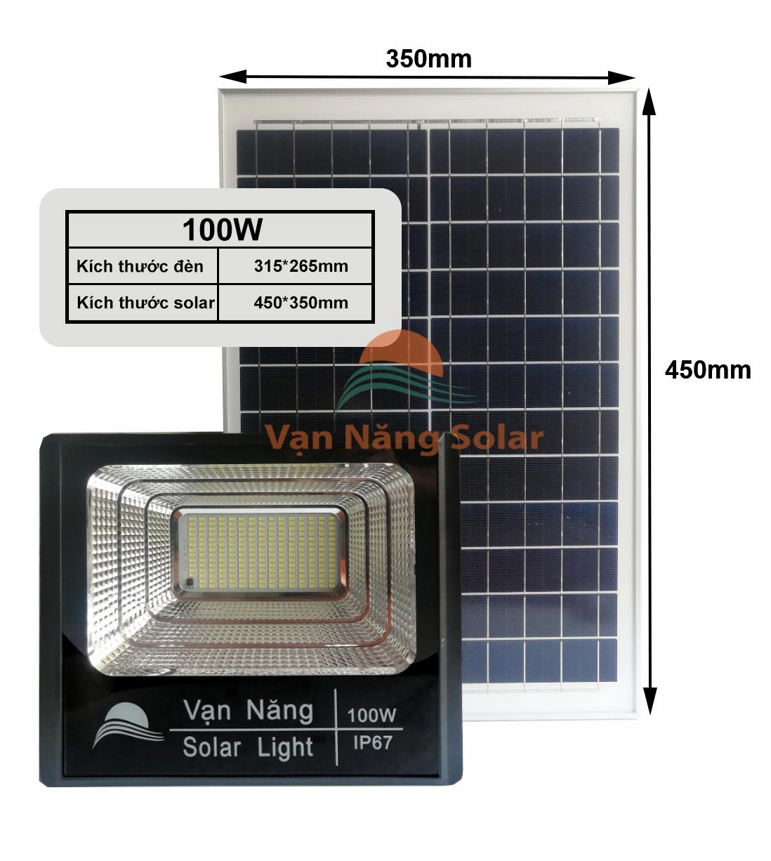 Đèn pha năng lượng mặt trời Vạn Năng 100W