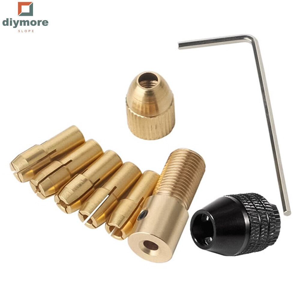 Ziqqucu Mini 0.5-3mm Drill Chuck Adapter Bit Clamp Socket Set Micro Collet Chuck Brass Tools for Woodworking