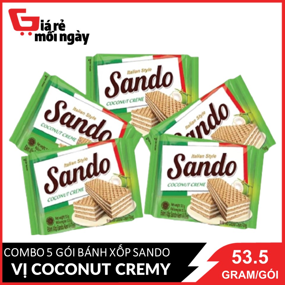 [HCM ship 2h] Combo 5 Bánh xốp Sando Coco (vị dừa) 53.5gx5