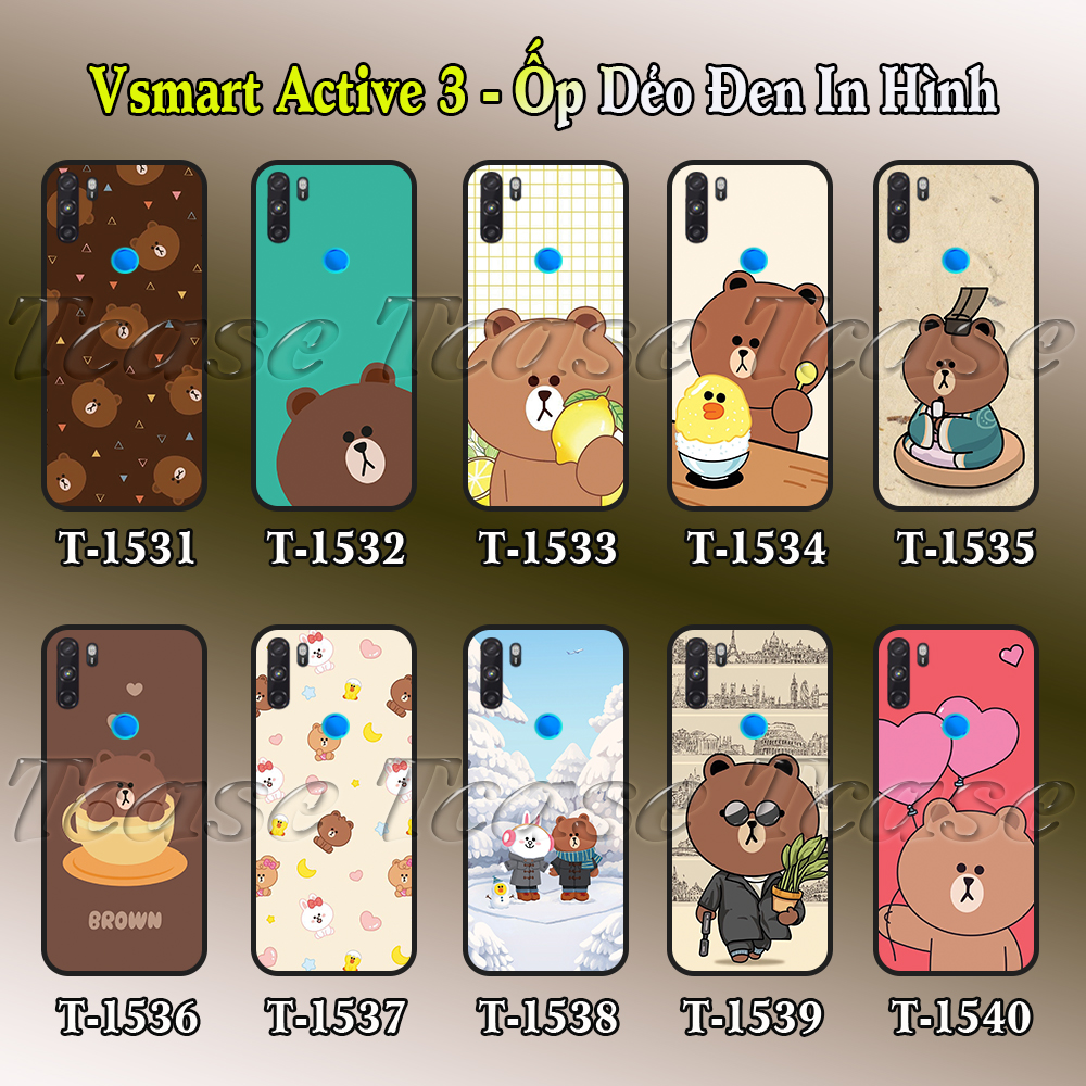 [HCM]Ốp lưng Vsmart Active 3 dẻo đen in hình BST Gấu Nâu Cute