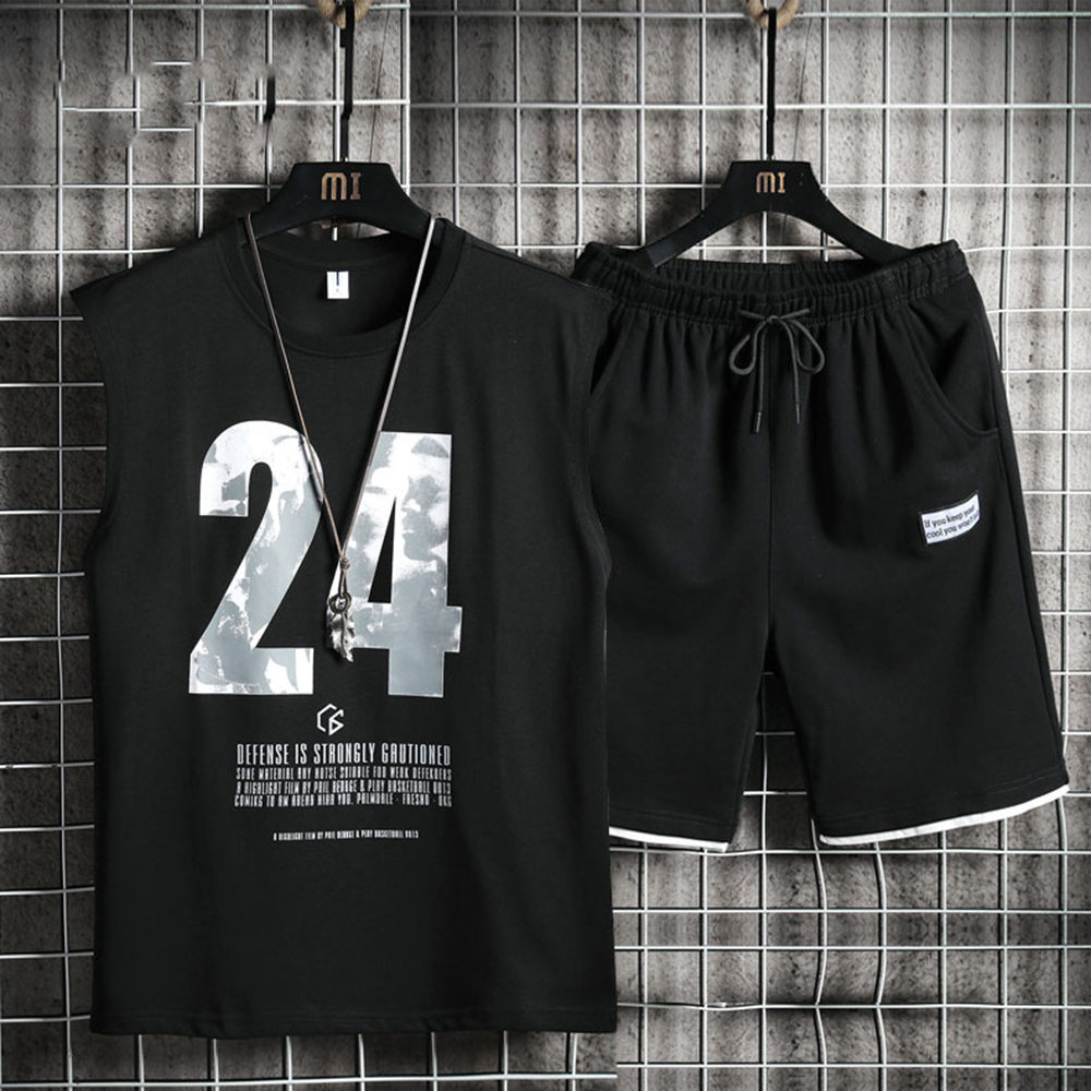 Bộ Đồ Thun Nam 24 Thể Thao Mùa Hè Áo Thun Ba Lỗ Sát Nách Kết Hợp Quần Shorts Đùi Trơn Có Túi Hot Trend 2024 FASHION4MEN SET 90000160C