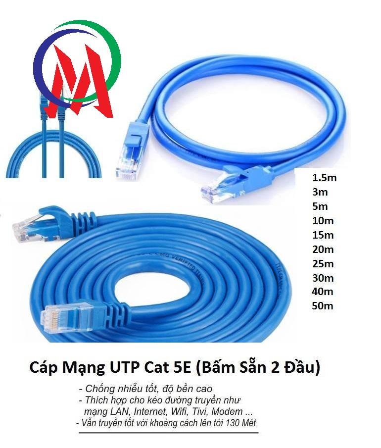 ( Bấm Sẵn 2 Đầu ) Cáp Mạng UTP Cat 5E Dây Xanh Cable Lan UTP Cat 5E - 10m