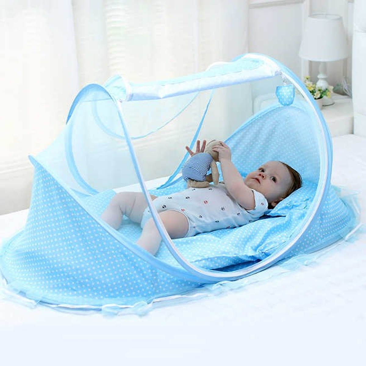 MÀN NHẠC, MÀN CHỤP CHỐNG MUỖI CHO BÉ (MÀU XANH)