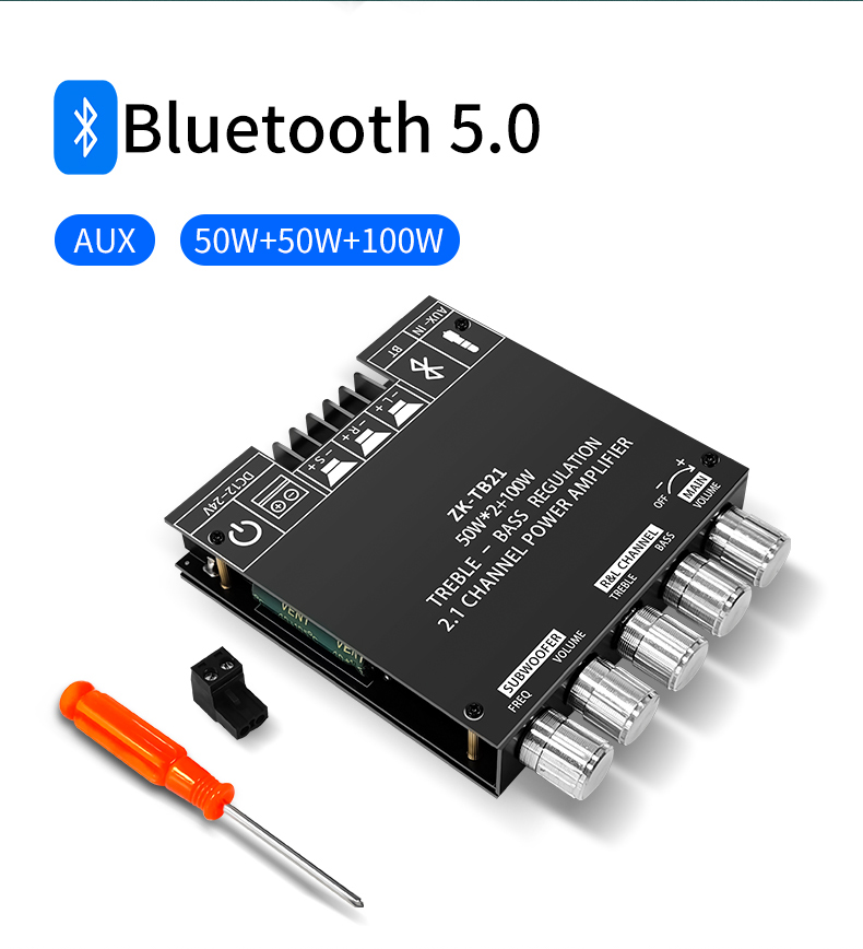 ZK-TB21 TPA3116D2 chip lớn âm thanh bluetooth nhập khẩu chip siêu trầm bo mạch khuếch đại bluetooth 5.0 50WX2 + 100W âm thanh nổi 2.1 kênh bass