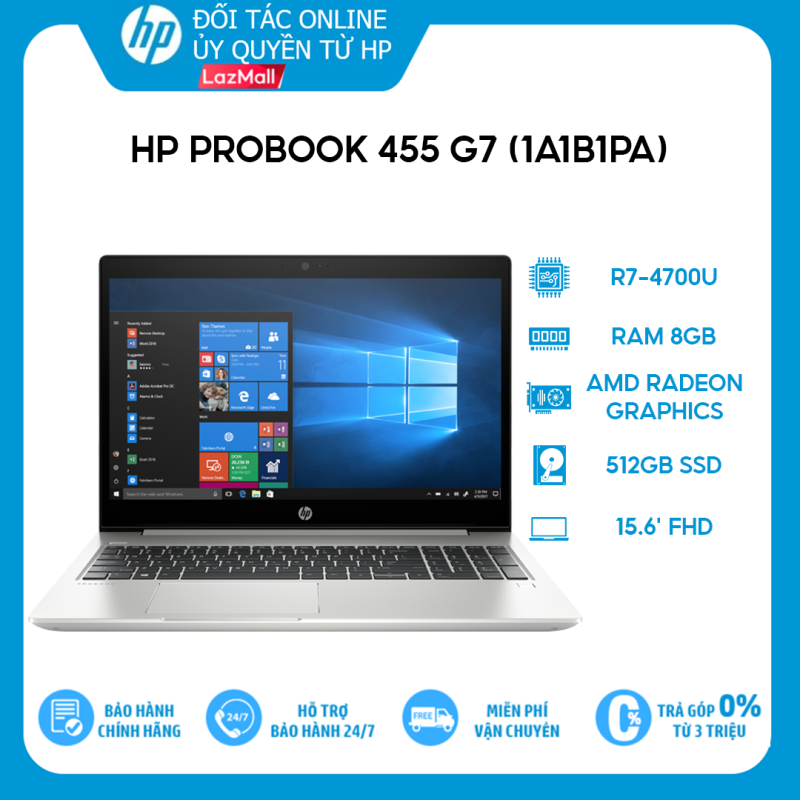 [VOUCHER 10% - MAX 2.5 TRIỆU] Laptop HP ProBook 455 G7 1A1B1PA R7-4700U | 8GB | 512GB | 15.6 FHD | Win 10