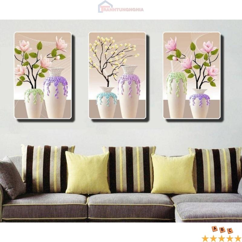 Tranh đính đá bình hoa ngọc lan 3 bức LV292 (1m48 x 70cm)