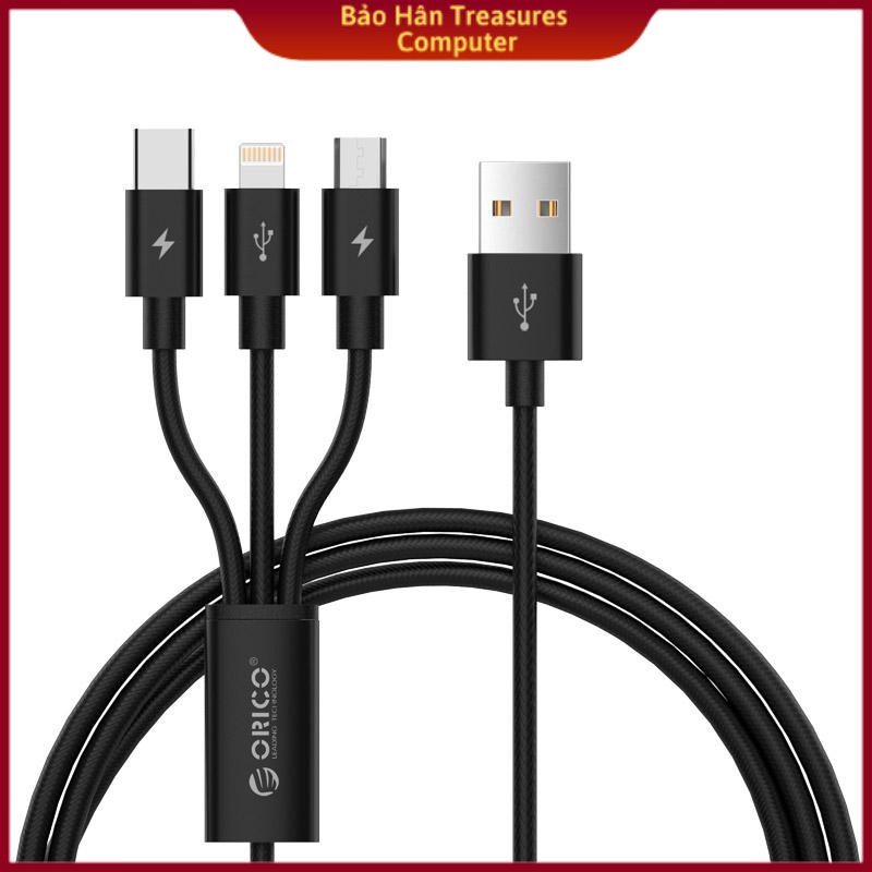 Dây cáp dù sạc điện thoại 3 đầu lightning/micro usb/type c orico uts-12- hàng chính hãng