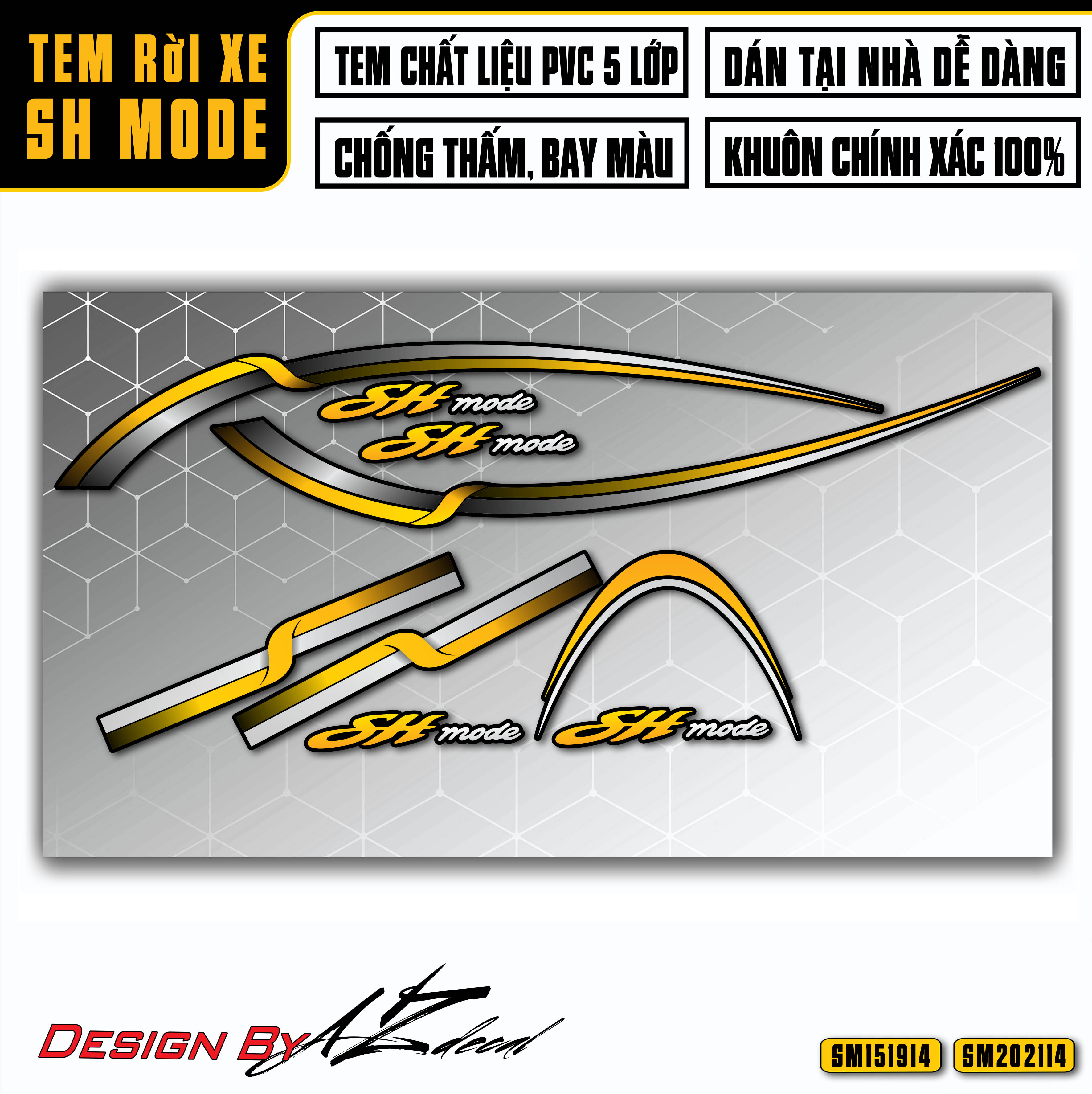 Tem Chế Xe SH Mode Mẫu Tem Chỉ Cách Điệu | SM14 | Decal Rời Dán Xe Máy SH Mode Nữ Đẹp, Cắt Sẵn Vừa Xe 2015 - 2021 - Azdecal