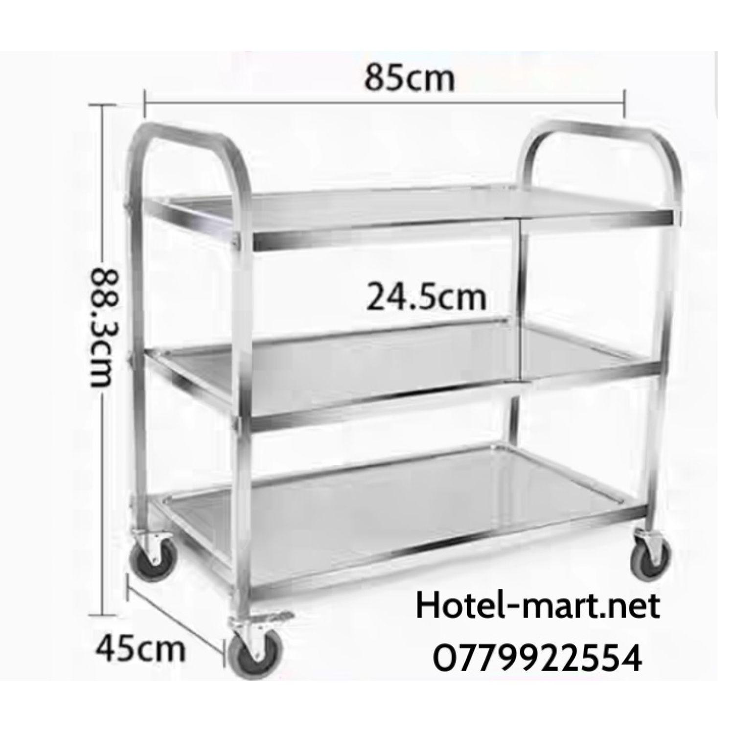 Xe Đẩy Thức Ăn Inox Dọn Dẹp 3 Tầng