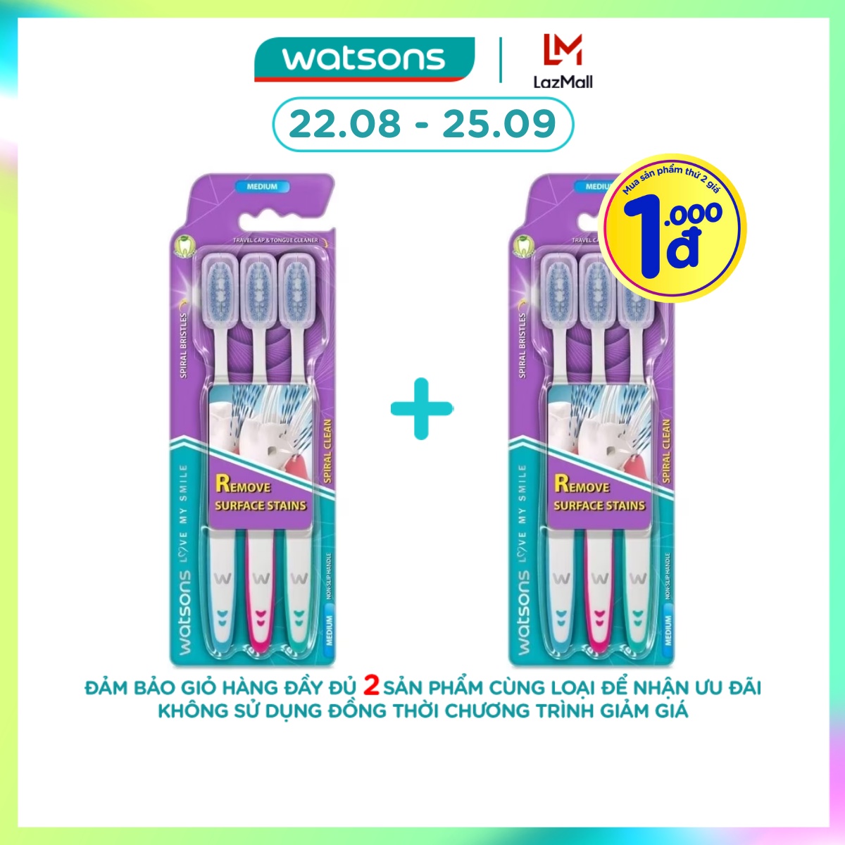 Bàn Chải Đánh Răng Watsons Spiral Clean Toothbrush 3s