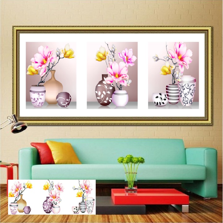 Tranh đính đá Bình hoa 3 bức