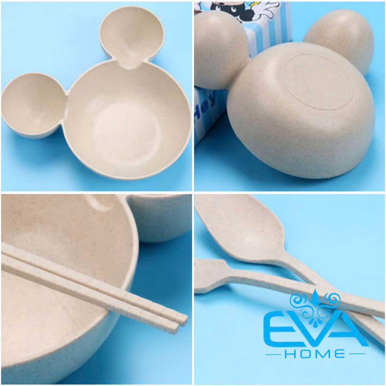 Bộ Chén Bát Ăn Dặm Hoạt Hình 3 Ngăn Kèm Đũa Muỗng Nĩa Cho Bé Chất Liệu Nhựa Lúa Mạch An Toàn Chịu Nhiệt Cao