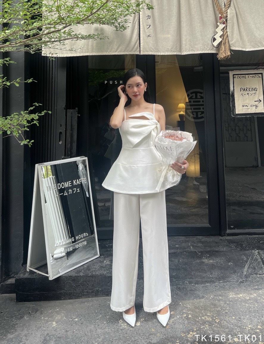 [Ảnh thật] Áp peplum 2 dây cột nơ cách điệu