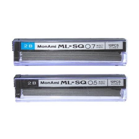 Vỉ 2 Ống Ruột Bút Chì Bấm Monami 0.5mm, 0.7mm 2B Viết nét đậm, nhẹ mượt và êm