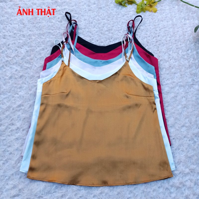 Áo hai dây lụa cổ tim mặc trong vest, blazer, áo lụa 2 dây có size chất lụa satin cao cấp mịn, mát
