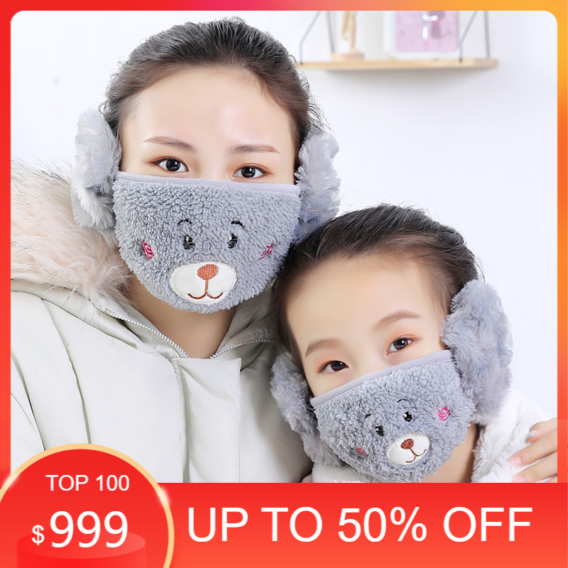 Khẩu trang chống bụi cao cấp-set 2 chiếc khẩu trang bịt tai người lớn giữ ấm hình gấu