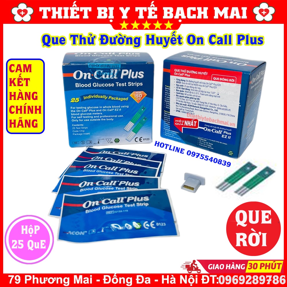 HỘP 25 Que Thử Đường Huyết Acon On-Call Plus [Nhập Khẩu , Que Rời Vỉ]