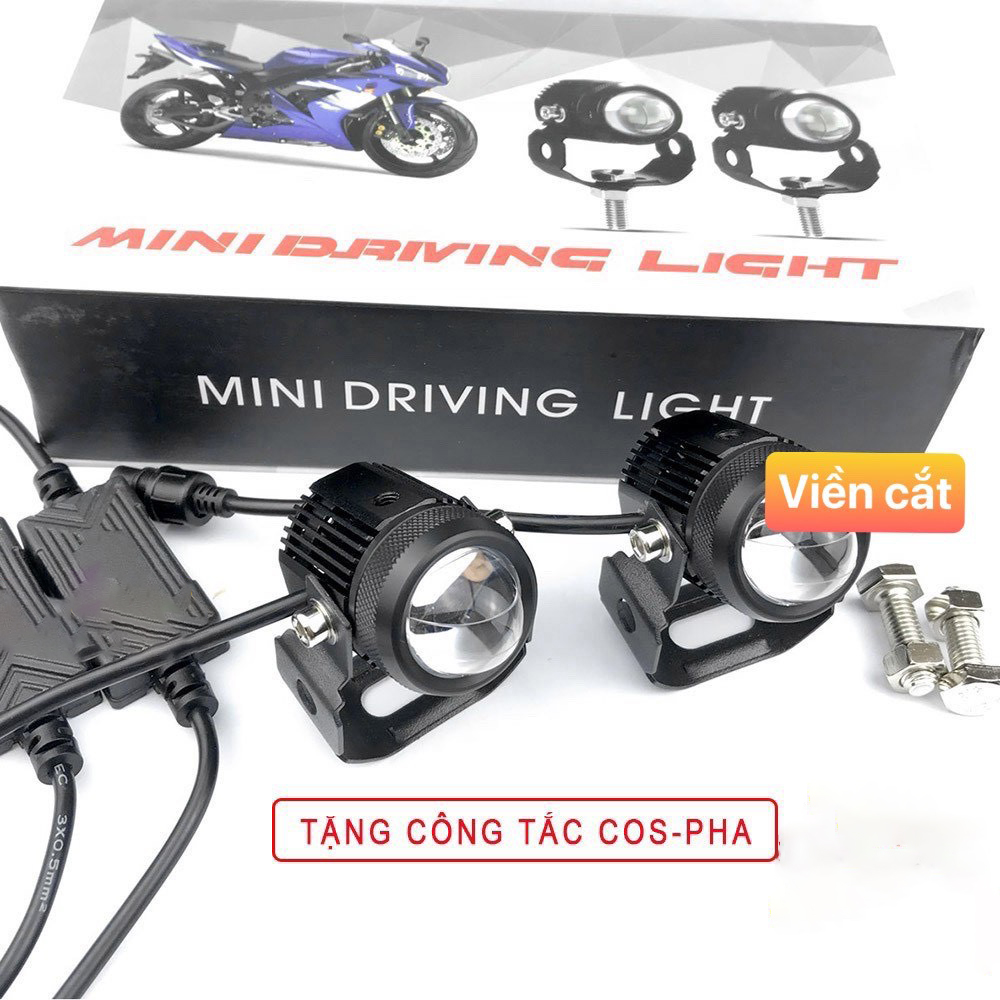 Bộ 2 đèn trợ sáng bi cầu mini 2 chế độ ,tặng công tắc cos pha