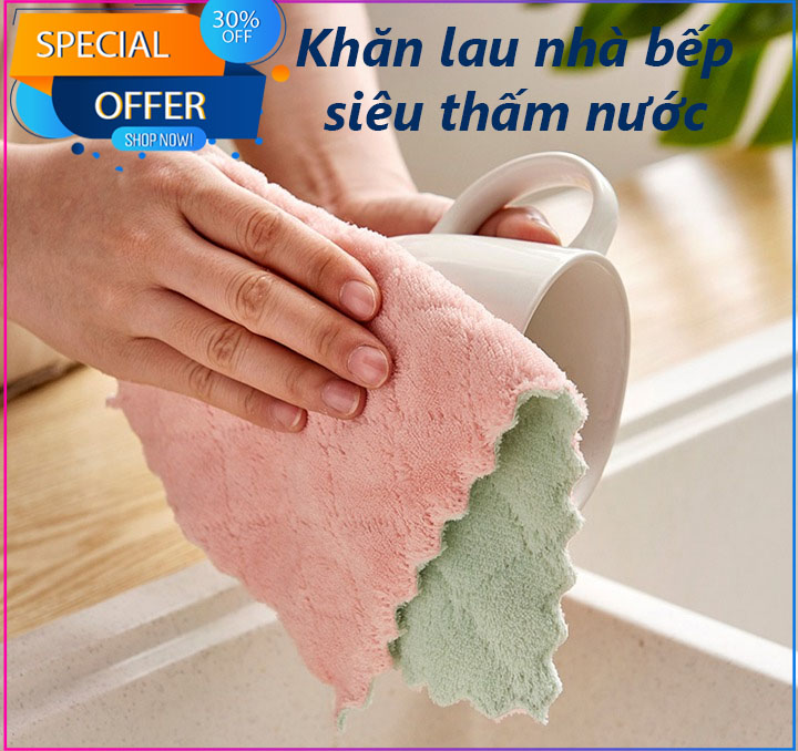 Khăn lau tay nhà bếp đa năng - Siêu thấm nước - Khăn lau đa năng 2 màu, Khăn lau tay