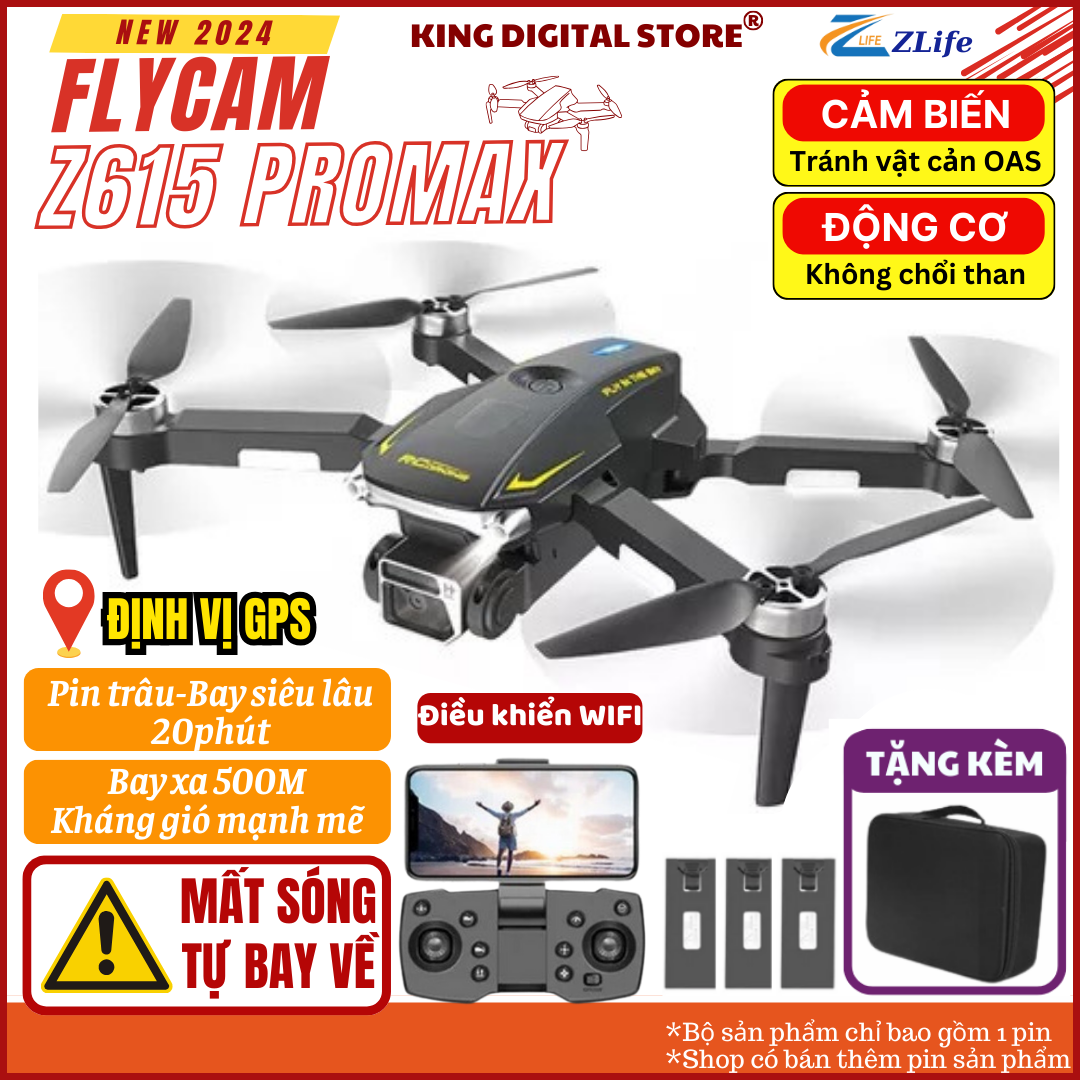 Flycam Mini Drone Camera 4K Z615 Định Vị GPS Động Cơ Không Chổi Than, Máy Bay Flycam Cảm Biến Chống Va Chạm, Bay 20 Phút Fly cam giá rẻ-Playcam-Phờ lai cam-Flaycam fpv-Play camera điều khiển từ xa