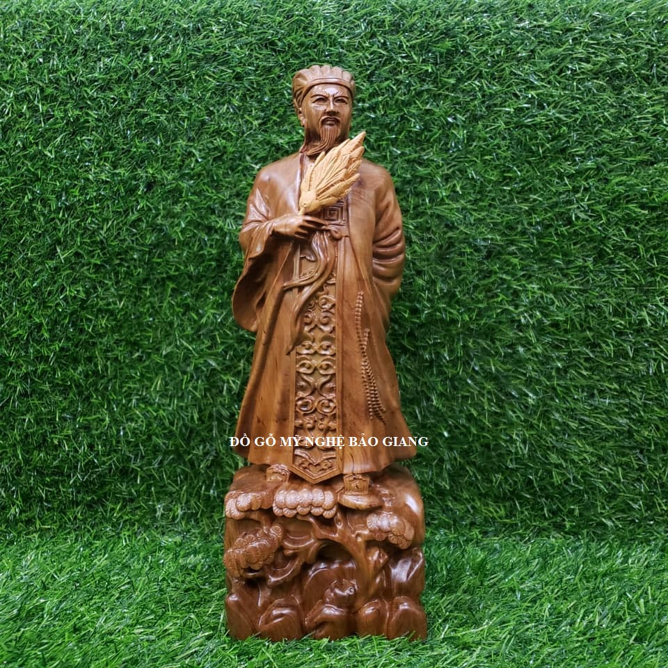 Tượng khổng minh Tượng Gia Cát Lượng gỗ bách xanh cao 30 cm