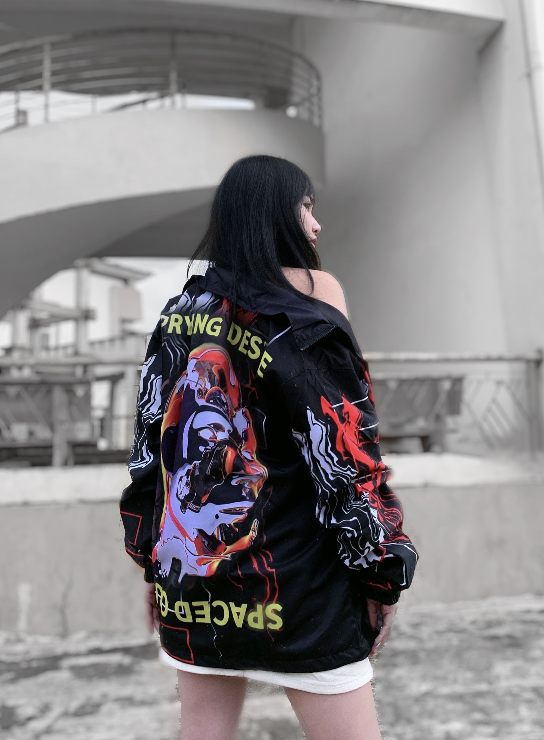 PARADOX Áo khoác dù dây kéo MINERAL ZIP OVER-PRINTED JACKET