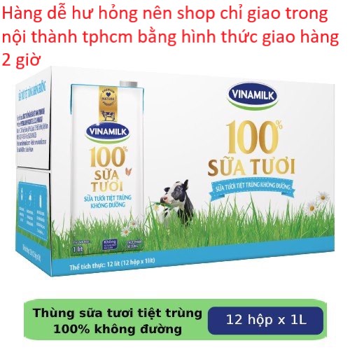 [HCM]Thùng 12 hộp Sữa tươi tiệt trùng Vinamilk 100% Không đường 1L