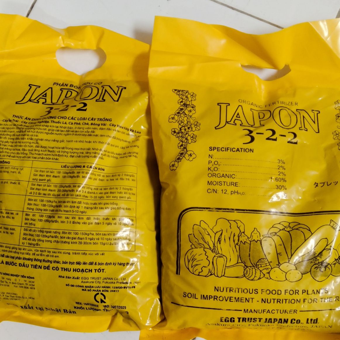 Phân hữu cơ nhật bản japon npk 3-2-2 túi 1kg dùng cho rau màu, hoa kiểng