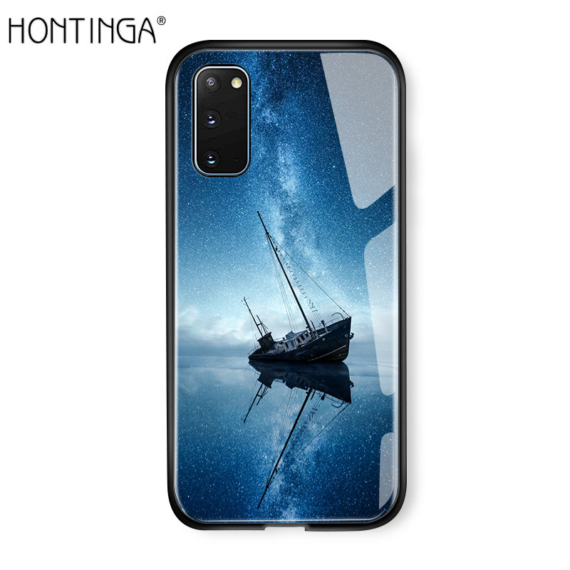 Hontinga For Samsung Galaxy S20 Case Aurora Galaxy Space Sky Starry Gradient Casing Case Shockproof Tempered Glass Phone Case Back Phone Cover