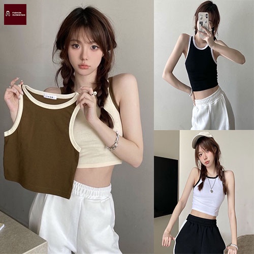 Áo Croptop BA LỖ PHỐI VIỀN Basic Trơn Nữ Thun Gân Kiểu Ôm Body