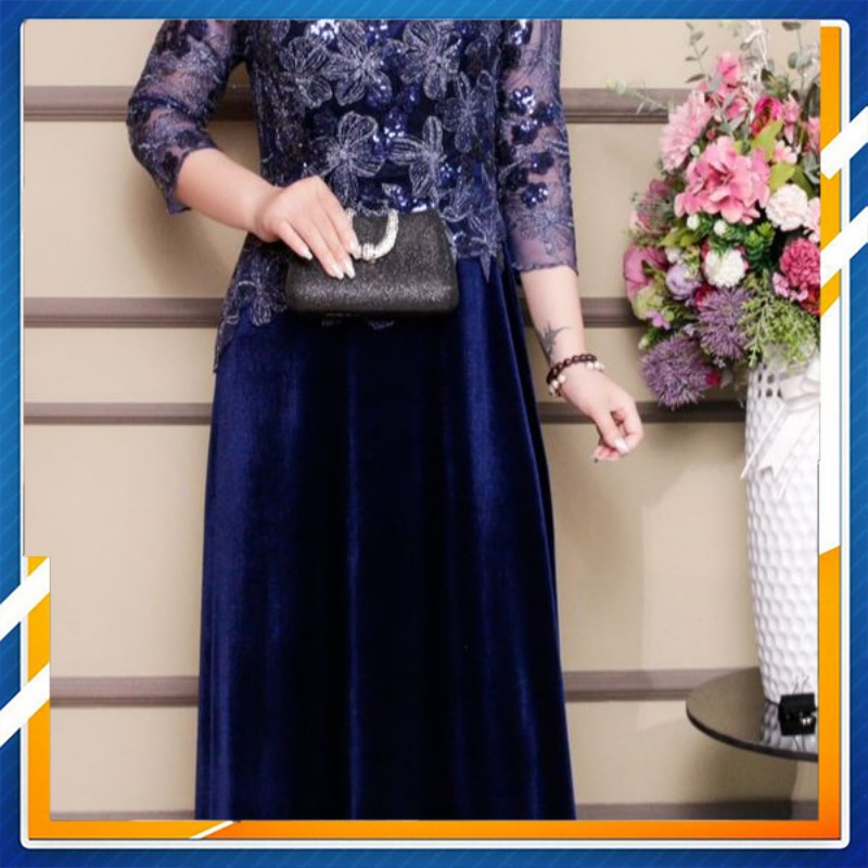 [ XẢ HÀNG GIÁ GỐC ] ĐẦM NHUNG PHỐI REN KIM XA CAO CẤP - CMB11