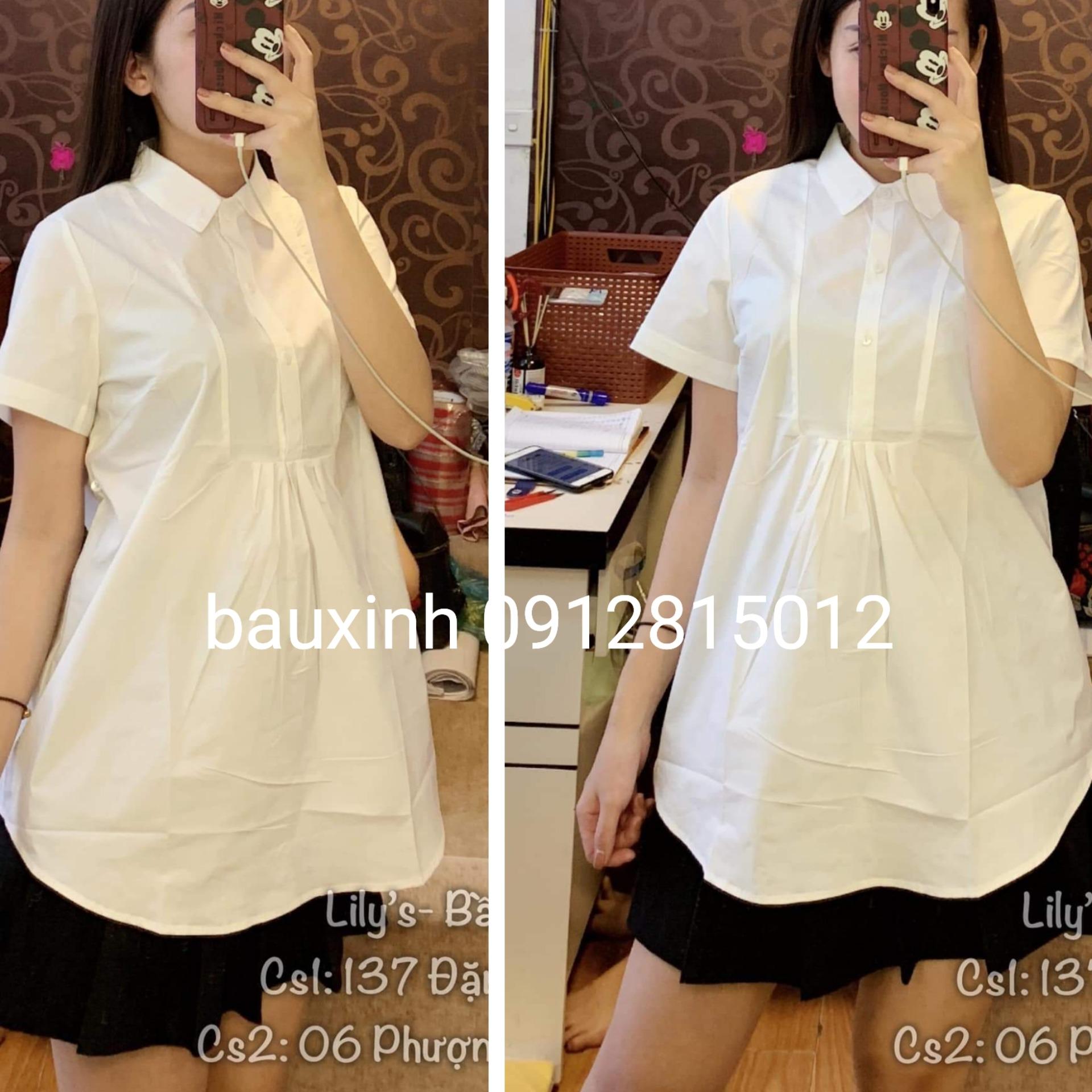 Áo bầu xinh sơ mi dáng dài