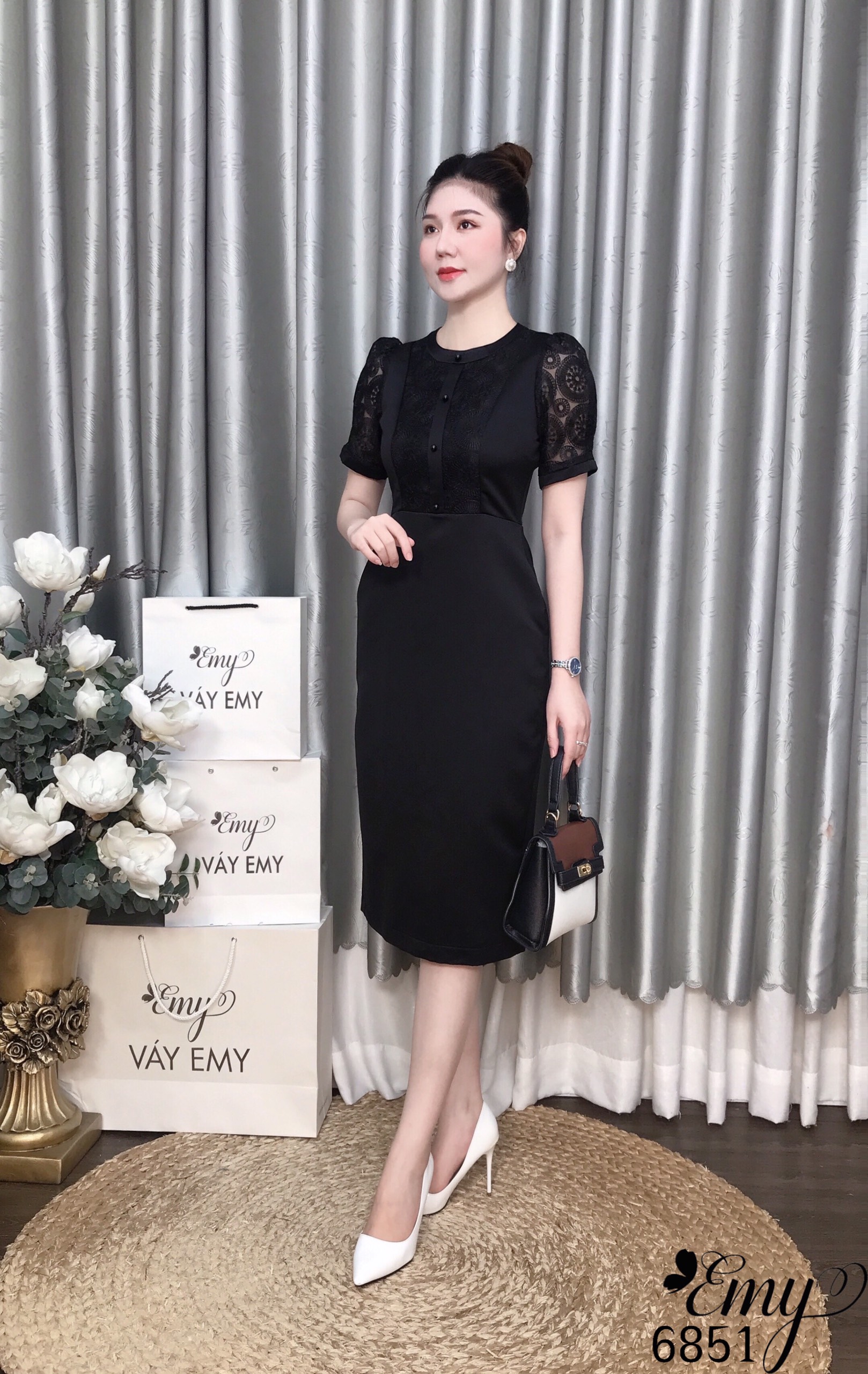 Đầm EMY EM6851 Đầm Body Ren Đen