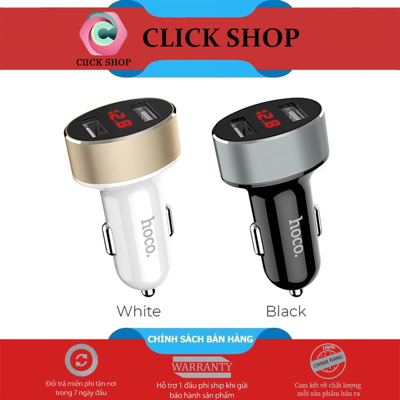 Củ sạc xe hơi 2 cổng hoco z26 chính hãng - tẩu sạc z26 car charger hoco chạy điện 12v