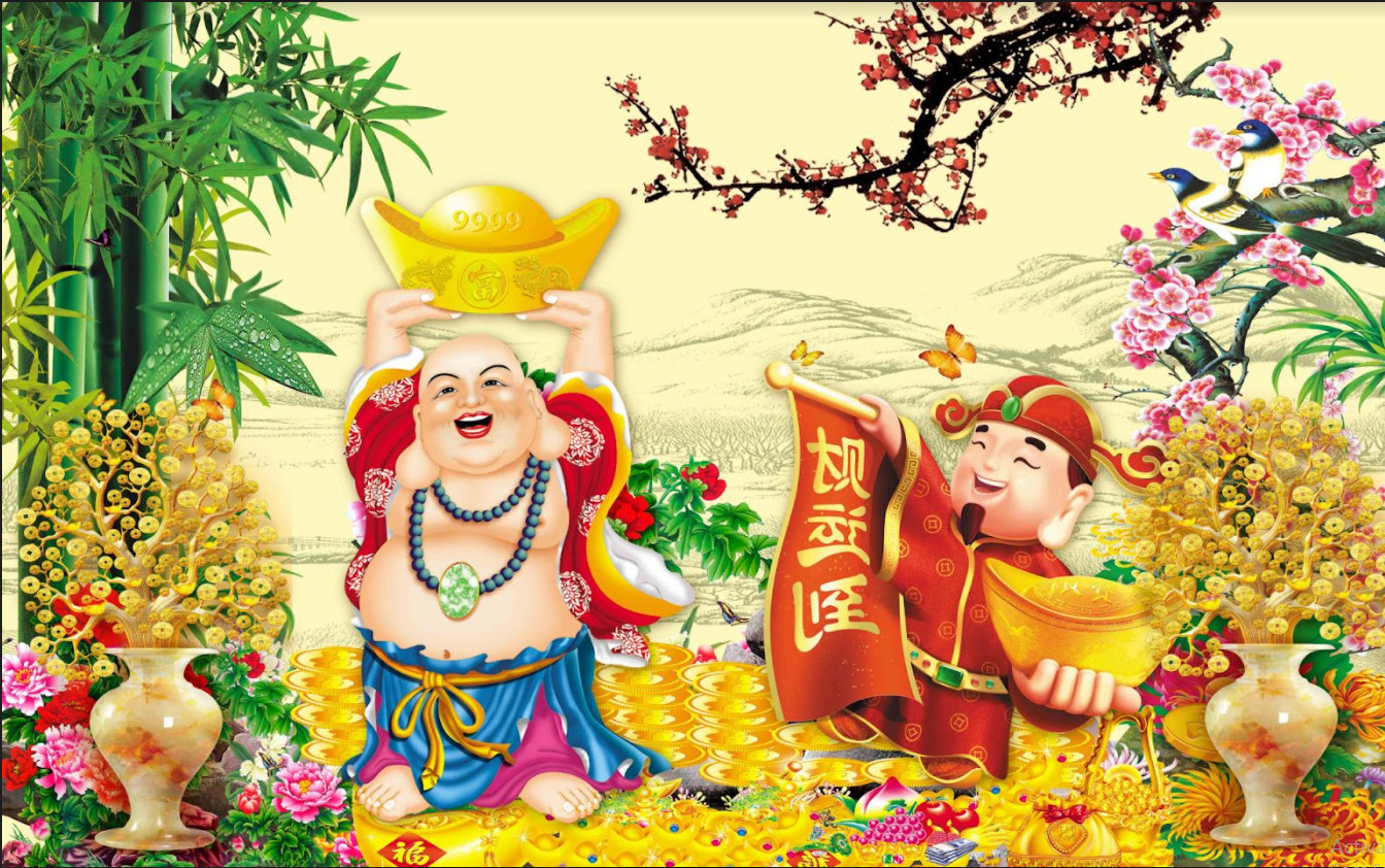 TRANH DÁN TƯỜNG 3D PHẬT DI LẶC KT 1M2*1M6