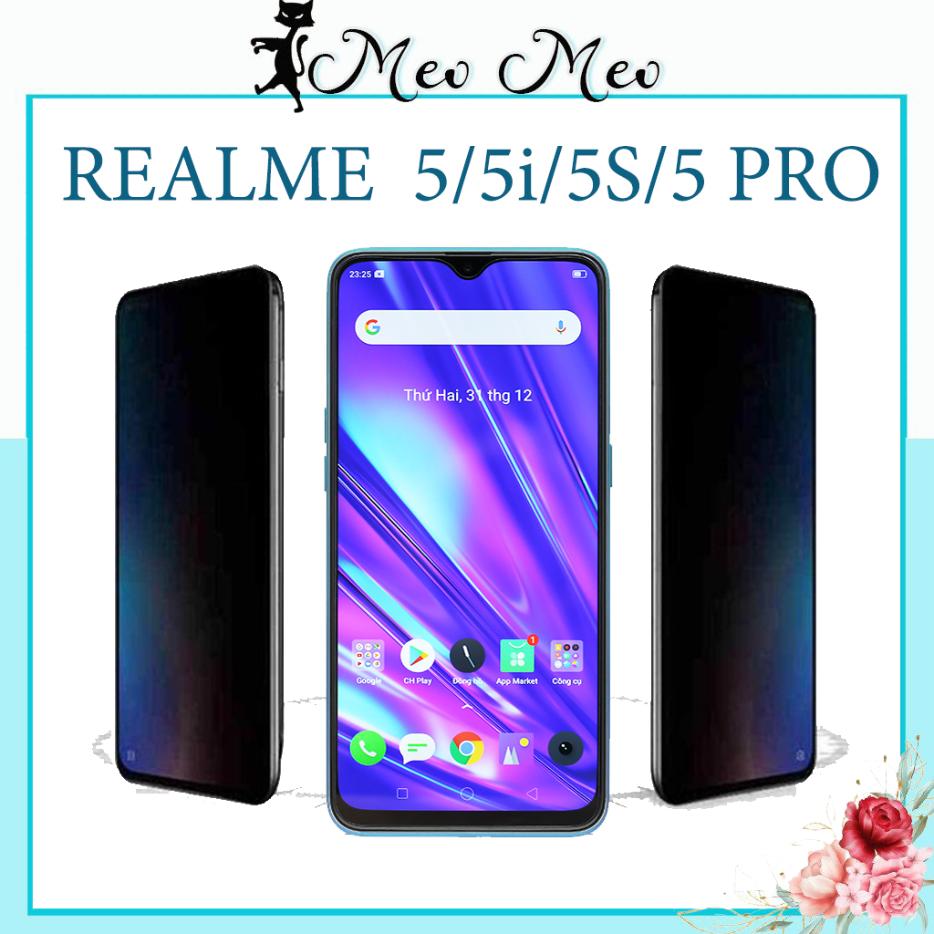 Kính cường lực chống nhìn trộm Realme 5 5i 5S 5Pro q5 Pro độ cứng 9H bảo vệ tuyệt đối sự riêng tư