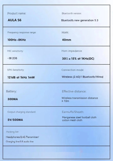 Tai nghe Gaming không dây Aula S6 3mode (Typec 2,4 ghz Bluetooth 5.0)