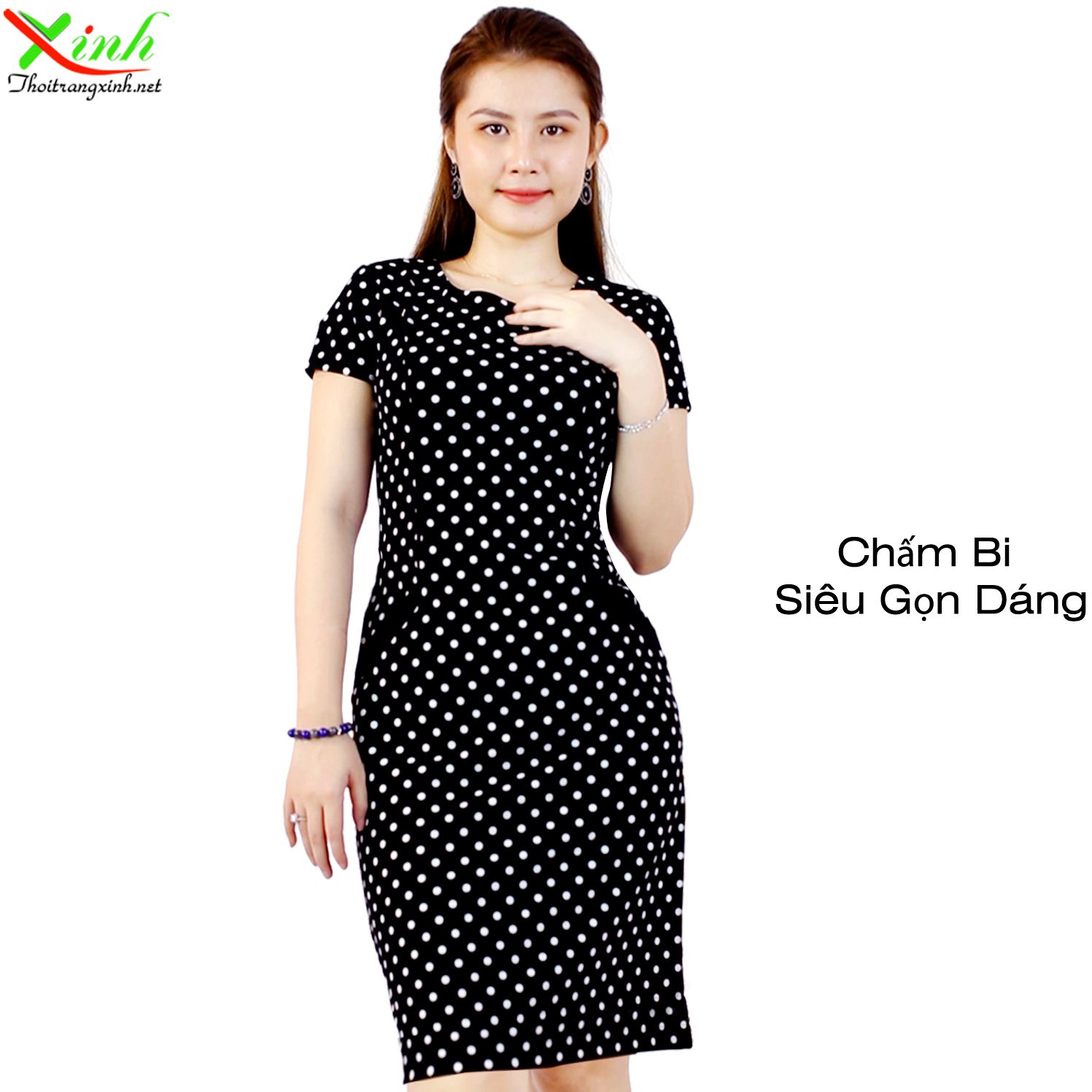 Đầm Suông Chấm Bi Siêu Gọn Dáng DL248