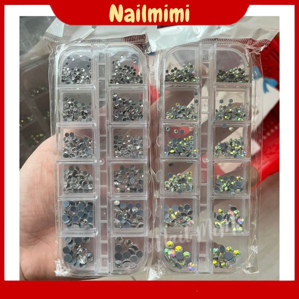 Đá chân keo Mix Size khay 12 ô Trắng, AB (7 màu)