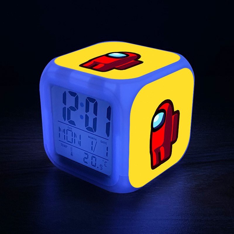 Đồng hồ báo thức để bàn in hình AMONG US VER 2021 anime chibi LED đổi màu