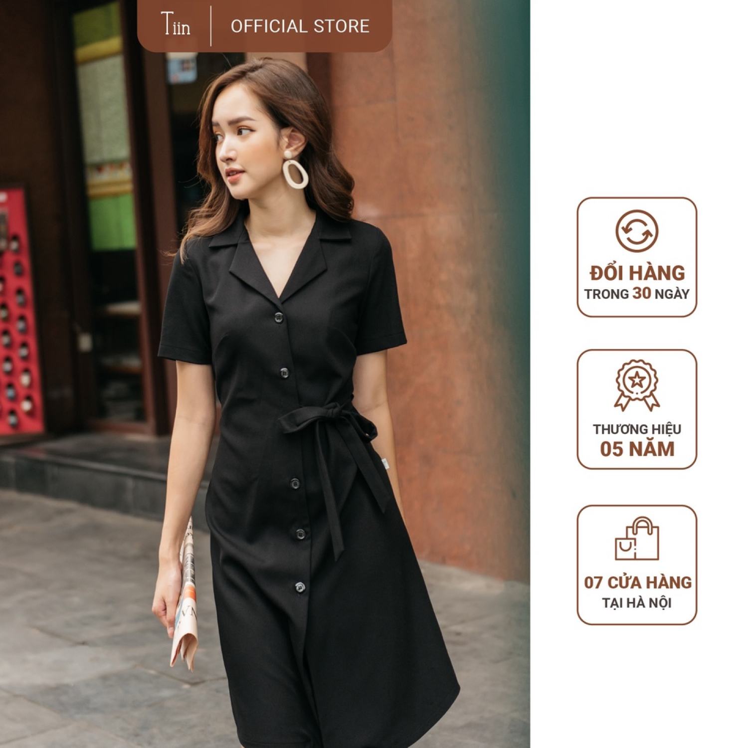 Váy suông nơ eo cổ vest TIIN STORE VHN188