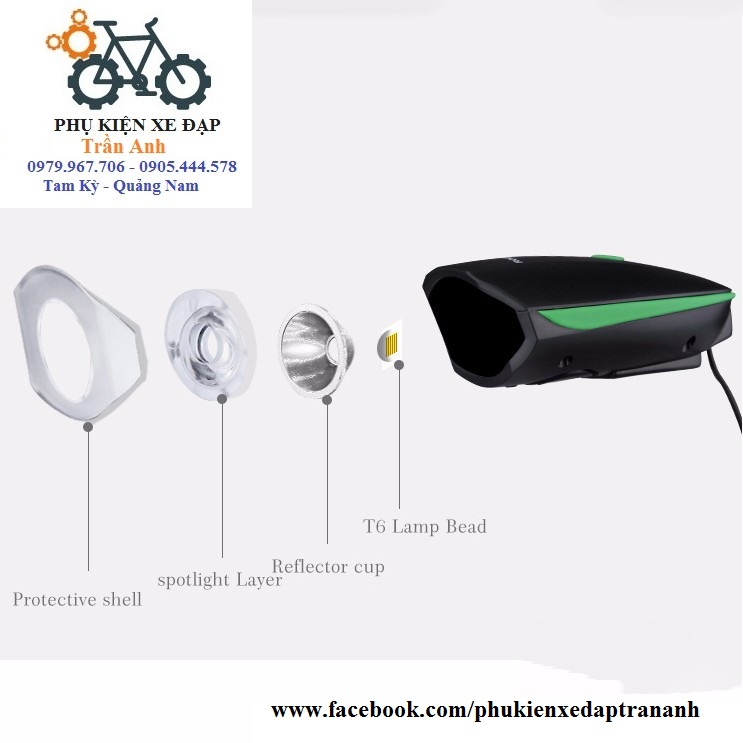 Đèn Xe Đạp - Đèn Kèm Còi 2in1 7588 Xe Đạp Sạc USB