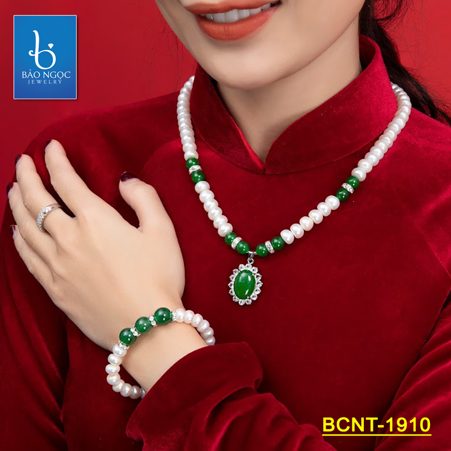 Vòng Cổ Ngọc Trai Nuôi Nước Ngọt Tự Nhiên - Chuỗi Ngọc Trai Mặt Đá Mã Não - Bảo Ngọc Jewelry DB1910