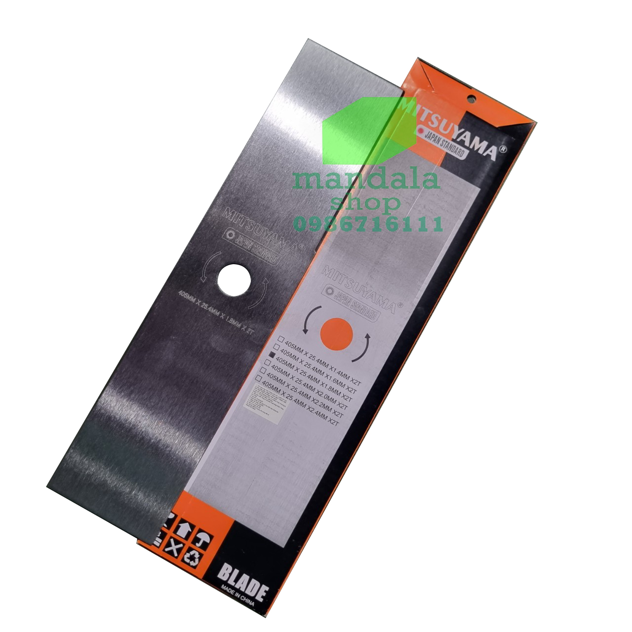 Lưỡi dao cắt cỏ thép trắng chất lượng cao, siêu cứng MISUYAMA dài 40cm, lỗ trục 25.4mm dùng cho máy cắt cỏ 2 thì 260, 330. 4 thì honda gx25, gx35...