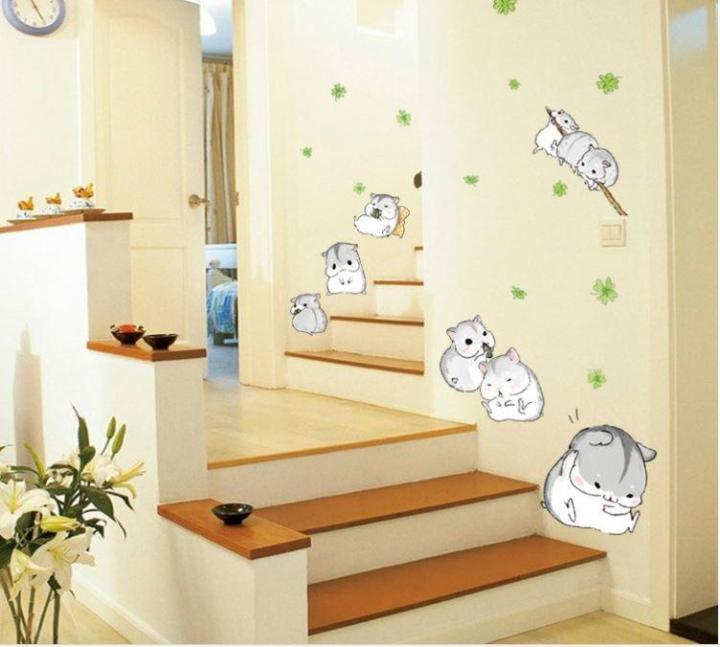 Decal dán tường hamster cute MJ7014- Decal dán tường cho bé - Decal dán tường động vật