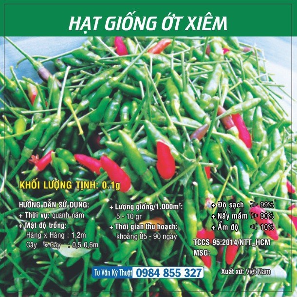 TN Hạt giống Ớt Xiêm >90% nảy mầm 85-90 ngày thu hoạch 0.1g trồng quanh năm