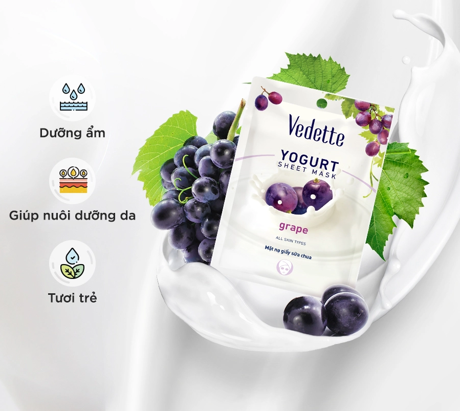 Mặt Nạ Giấy Sữa Chua Nho Vedette 22Ml